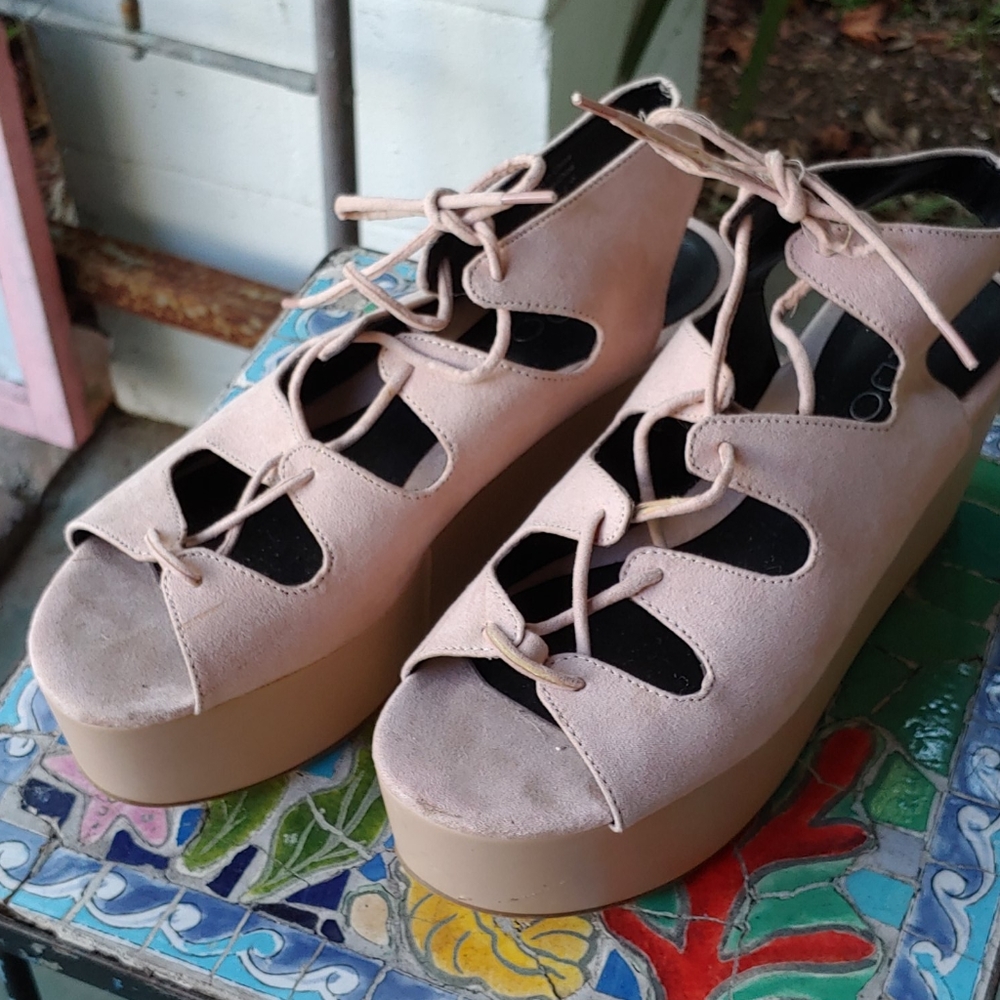 Aldo Suede Lace-Up Platform Sandals- Size 8